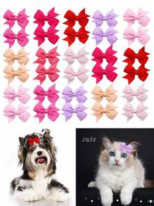 10/20pcs Solid Color Tailcoat Ribbed Ribbon Pet Hair Accessories, Fashionable And Simple Accessories For Cats And Dogs, Suitable For All Seasons, Pet Decoration Products, Wedding Party Pet Hair Decoration For Valentine's Day, New Year, Christmas And Other Cccasions, Decoration, Puppy Keep Decoration, Dog And Cat Stuff. - Multicolor - View 7