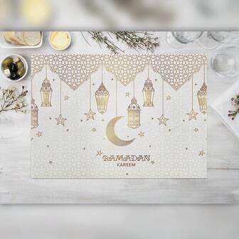 1pc/4pcs/8pcs Waterproof Ramadan Moon Lamp Pattern Placemats, Themed Decor, Home Kitchen Dining Table Decoration, Elegant Dining Table Decor, Restaurant Tableware Accessories, 12x18 Inches
