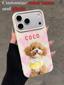 1个定制宠物狗/猫照片手机壳，心形图案，多色可选，可个性化定制文字/短语，亮面保护壳，兼容 11/12/13/14/15/16 Pro Max、S23/S24/S25 Ultra 5G、A13/A14/A15/A16/A33/A34/A35/A55/A56，少女心用品 - 米色 - 查看 5