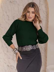 Blusa Feminina Tricot Modal Premium Texturizada Gola Redonda Tricô Manga Longa Inverno