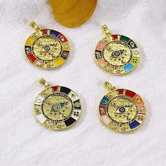 1pc Copper Minimalist Evil Eye Round Pendant, DIY Bracelet Necklace Earring Jewelry Accessory, Elegant Design