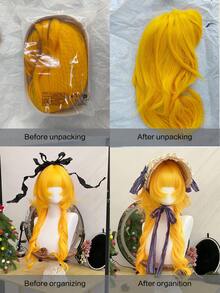 alicegarden 1 bộ tóc giả dài xoăn tổng hợp chịu nhiệt, có mái, dài 28 inch, tóc giả dệt tự nhiên và chân thực để sử dụng hàng ngày (Không bao gồm phụ kiện) - Màu vàng - Xem 10