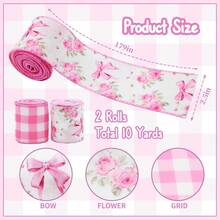 2 Rolls Pink Rose Wired Edge Ribbon - 2.5 Inch, 5 Yards Each Spring Summer Floral Grosgrain Ribbon Set, Vintage Rose Design For Wedding Decor, Gift Wrapping & DIY Crafts, Mother'S Day Gift,Rose - ROSE - 查看 4