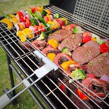 Grilling Basket For Outdoor Grill – Large Foldable Stainless Steel Barbeque Basket With Removable Handle, Skewers & Basting Brush Non-Stick BBQ Grill Basket For Veggies, Fish & Shrimps,Steel - 鋼 - 查看 8