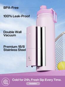 Powcan 26oz insulated stainless steel sports water bottle with spout and handle lid, wide-mouth bottle, double-wall stainless steel, leak-proof design, suitable for sports, outdoors, travel, school, and office - 淺紫色 - 查看 3