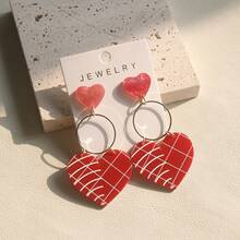 1 par de aretes largos de acrílico con corazón degradado y lunares estilo graffiti, regalo para mujeres, festivales de música y fiestas