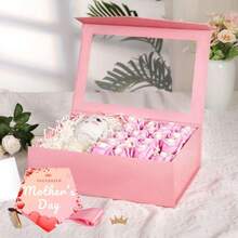 Large Pink Gift Box With Window, 13.5x9x4.1 Inches Clear Mothers Day Gift Box For Present Contains Ribbon, Card, Bridesmaid Proposal Box Witagnetic Lid (Glossy Pink),30187497 - Pink - View 2