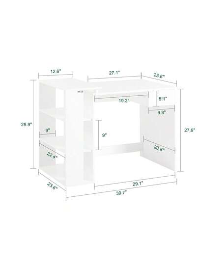 SoBuy FWT35 W, Home Office Tafel Desk, Computer Bureau Workstation Storage Shelves, Wit view 4