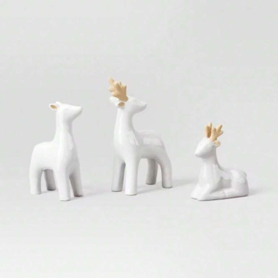 3ct Christmas Ceramic Deer Decor Set White- Wondershop - 預設 - 查看 1