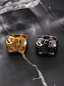 Stainless Steel Punk Style Personalized Double Skull Ring For Men - Multicolor - View 2