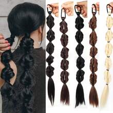 Synthetic Long Twist Braid Ponytail Extensions With Rubber Band 20 Inch Boxing Braided Hair Extensions For Women Daily Use - Multicolor - View 1