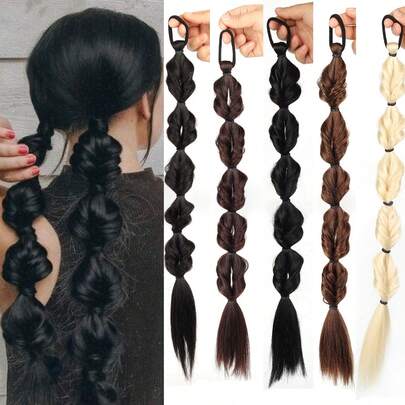 Synthetic Long Twist Braid Ponytail Extensions With Rubber Band 20 Inch Boxing Braided Hair Extensions For Women Daily Use