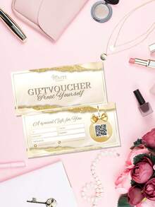 1pc Custom Luxury Gold & Beige Beauty Gift Voucher, Editable Double-Sided Salon Gift Certificate, Christmas Canva Template, Printable Beauty Voucher,Custom Photo,Text Message And QR Code Luxury Gift Voucher,Personalized Gifts,Customized Christmas Gifts,Christmas - Multicolor - View 5