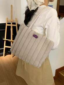 New Autumn/Winter Plush Underarm Handbag, Striped Tote Bag, Casual Large Capacity Plush Bag, Korean Fashion Shoulder Bag - Multicolor - View 8