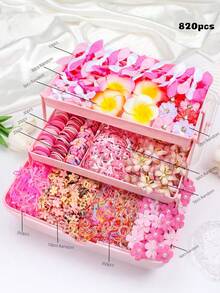 820pcs/Set Pink Girly Hair Accessories Set, Includes Flower Hair Clips, Colorful Hair Ties, Rhinestone Decorations & More Cute Items - Suitable For Girls And Women, Create Sweet Hairstyles For Daily, Party, Outings, A Thoughtful Gift For Girls To Easily Achieve A Youthful Look, Hair Bands, Claw Clips - Multicolor - View 14