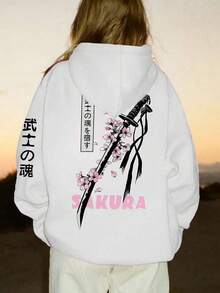 Women's Casual Loose Hooded Pullover Sweatshirt, Fashionable Comfortable Minimalist White - White - View 5