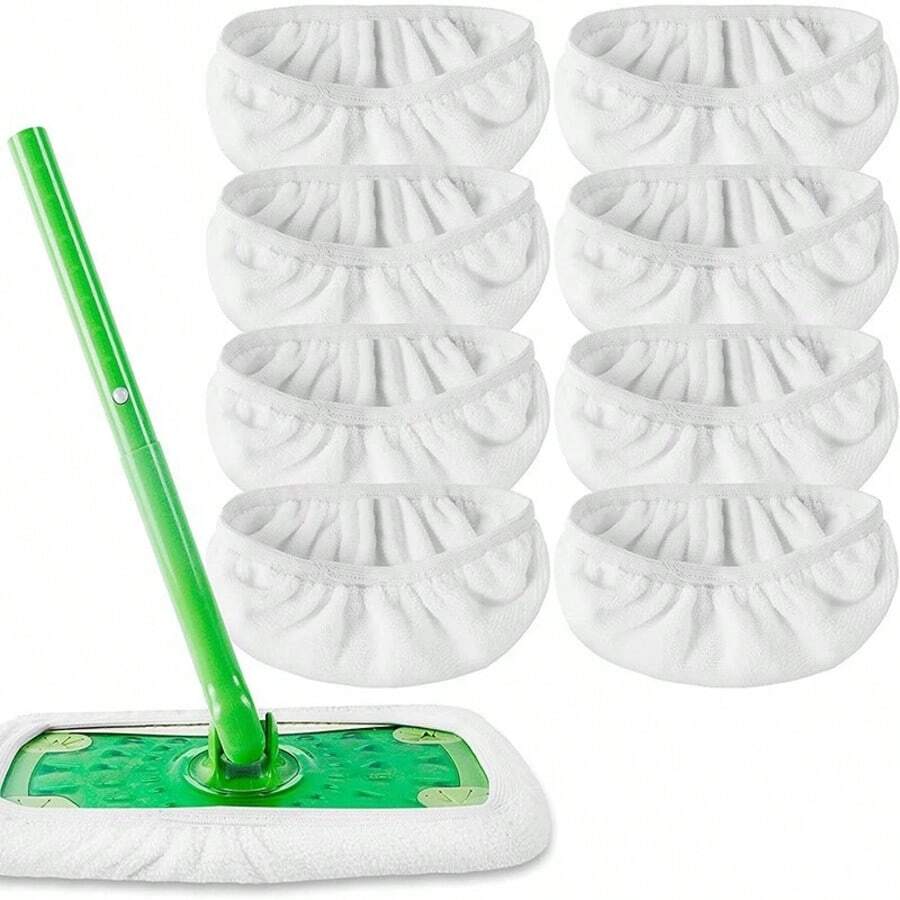 8-Piece Set Of Green, White, And Gray Flat Floor Small Mop Cloth, Light And Thin Mop Replacement Pad, , High Water Absorption, Suitable For Both Dry And Wet Cleaning Methods, Durable,Very Suitable For Home Cleaning - 白色 - 查看 1