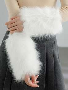 纯色休闲涤纶仿毛皮袖口护腕，女士袖口腕带，白色，夏季、旅行、节日适用 - 彩色 - 查看 4