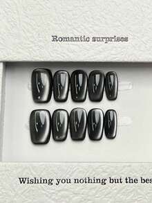 10 chiếc móng tay thủ công, móng tay hình bầu dục vuông, móng tay acrylic bấm vào, móng tay ngắn vừa, móng tay đen tối giản, móng tay mắt mèo lấp lánh màu bạc, móng tay thủ công đơn giản thanh lịch sang trọng, móng tay mùa thu, móng tay bấm vào mùa thu, thẩm mỹ dễ thương, móng tay đa năng, nghệ thuật làm móng tay giả tự làm, tiệc tùng, sử dụng hàng ngày và hẹn hò, bãi biển, kỳ nghỉ nhiệt đới, có thể tái sử dụng, dành cho phụ nữ và trẻ em gái làm quà tặng, đồ dùng làm móng - màu đen - Xem 2