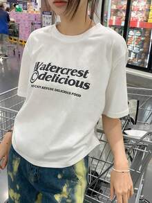 Women's Casual Basic Simple Letter Print Round Neck Short Sleeve T-Shirt White Summer - White - View 6