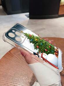 1 Snowman Snowflake Christmas Tree Pattern Anti Drop Transparent All Inclusive Lens Phone Case Compatible With Apple 16/15/14/13/12/11 And Other Phone Models Suitable For Giving Friends Gifts, Etc - Clear - View 1