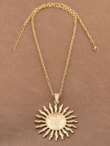 1 Piece Fashionable Boho Matte Gold Large Sun Spiral Swirl Pendant Necklace, Bohemian Style Sun Charm Pendants Chain Statement Necklace For Women's Daily Wear 24"+2" Extend Chain - Matte Gold - View 5