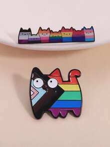 1 Set LGBT Rainbow Pride Cat Enamel Brooch, Cute Kitty Pet Metal Brooch, Backpack Lapel Badge, Accessory Gift For Best Friend - Multicolor - View 4