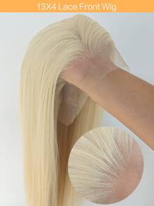 180% Density 13x4 Lace Front Wig, Synthetic Hair, Golden Blonde, Natural Straight, High Quality Heat Resistant Fiber, Pre-Plucked, Glueless, Full Wig For Women - Multicolor - View 3