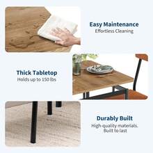 Conjunto de mesa de comedor de 3 piezas para 2, mesa de cocina de ahorro de espacio con mesa de marco de metal y silla de cuero PU para espacio pequeño, cocina, comedor, apartamento - Marrón - Ver 6