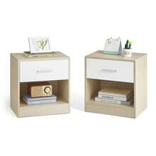 VASAGLE Bedside Tables, Set Of 2, Side Table With Drawer, Handle, Open Compartment, End Table, For Bedroom, Living Room, Natural Beige And Classic White - Beige - View 6
