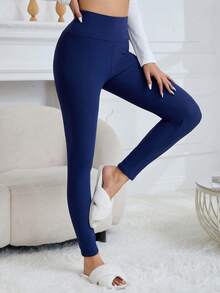 Quần bó giữ nhiệt cạp cao cho nữ, quần bó giữ nhiệt - Giữ ấm và thoải mái khi tập luyện - Màu xanh hải quân - Xem 2