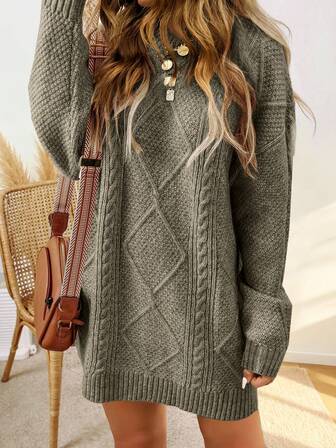 Women Knitted Sweater Dress, Loose Fit, Suitable For Office, Vacation And Casual Wear, Spring/Summer