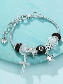 1pc New Leopard & Snake Bone Pattern Cross & Star Pendant Bracelet, Suitable For Daily Wear & Holiday Gift JWO5 - Nhiều màu - Xem 4