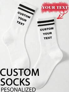 1 Pair Of Women's Mid-Calf Socks With Customized Text, Customized Face Socks, Couple Socks, Customized Photo Socks, Customized Printed Socks, Personalized Funny Face Socks, Customized Picture Socks, Print Any Face Shape On Socks, Anniversary Gift, Valentine's Day Gift, Birthday Gift, Wedding Gift, Mother's Day Gift, Father's Day Gift, Best Friend Gift, Fall Socks - Multicolor - View 2