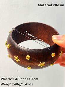 1 pieza Brazalete de estilo barroco vintage con incrustaciones de rhinestone, brazalete de madera con diseño abierto y decoración de remaches de estrella de múltiples elementos - Multicolor - Ver 4