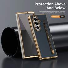 Electroplated Design Built-In Pen Phone Case, Compatible With Samsung Galaxy Z Fold 7 6 5 4, Carbon Fiber Texture Phone Case - Blue - View 3