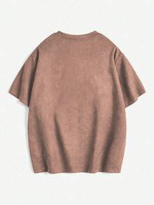 1 chiếc áo thun ngắn tay in họa tiết, chất liệu giả da lộn, dáng rộng, thoải mái dành cho bé trai tuổi teen, thích hợp cho mùa xuân, hè và thu. - Cà phê nâu - Xem 6