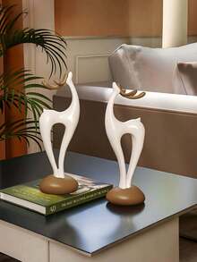 1pc Vase / A Pair Of Deer Ornaments, Modern Wabi-Sabi Style Home Decor (Stacked Stone Vase + Abstract Deer), Earth-Toned Minimalist Design - Geometric Vase-Themed Decoration. The Vase Is Not For Holding Water And Is Only Intended For Decorative Artificial Flowers. - Multicolor - View 7