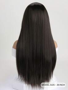 Peluca recta de 26 pulgadas de largo de color vino tinto con flequillo, peluca sintética resistente al calor con apariencia natural, adecuada para uso diario, Halloween, fiestas de cosplay y talla grande - Marrón oscuro - Ver 5