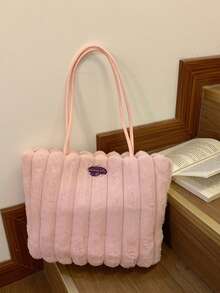 New Autumn/Winter Plush Underarm Handbag, Striped Tote Bag, Casual Large Capacity Plush Bag, Korean Fashion Shoulder Bag - Multicolor - View 17