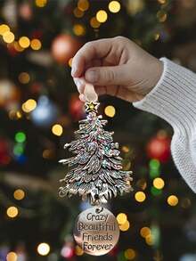 1 Stück Weihnachtsfreundschaftsamulett Geschenk, Für immer verrückt schöne Freunde, Freundschafts-Weihnachtsdekoration, Metall-Weihnachtsbaum-Ornament, Geburtstagsgeschenk, Schlüsselanhänger, Auto-Innenraum-Dekoration, Weihnachtsdekoration für Zuhause, Für immer verrückt schöne Freunde Freundschafts-Weihnachtsdekoration, Metall-Weihnachtsbaum-Ornament, Auto-Innenraum-Ornament, Metall-Kunst-und-Handwerks-Weihnachtshängedekoration - Verschiedenfarbig - Übersicht 8