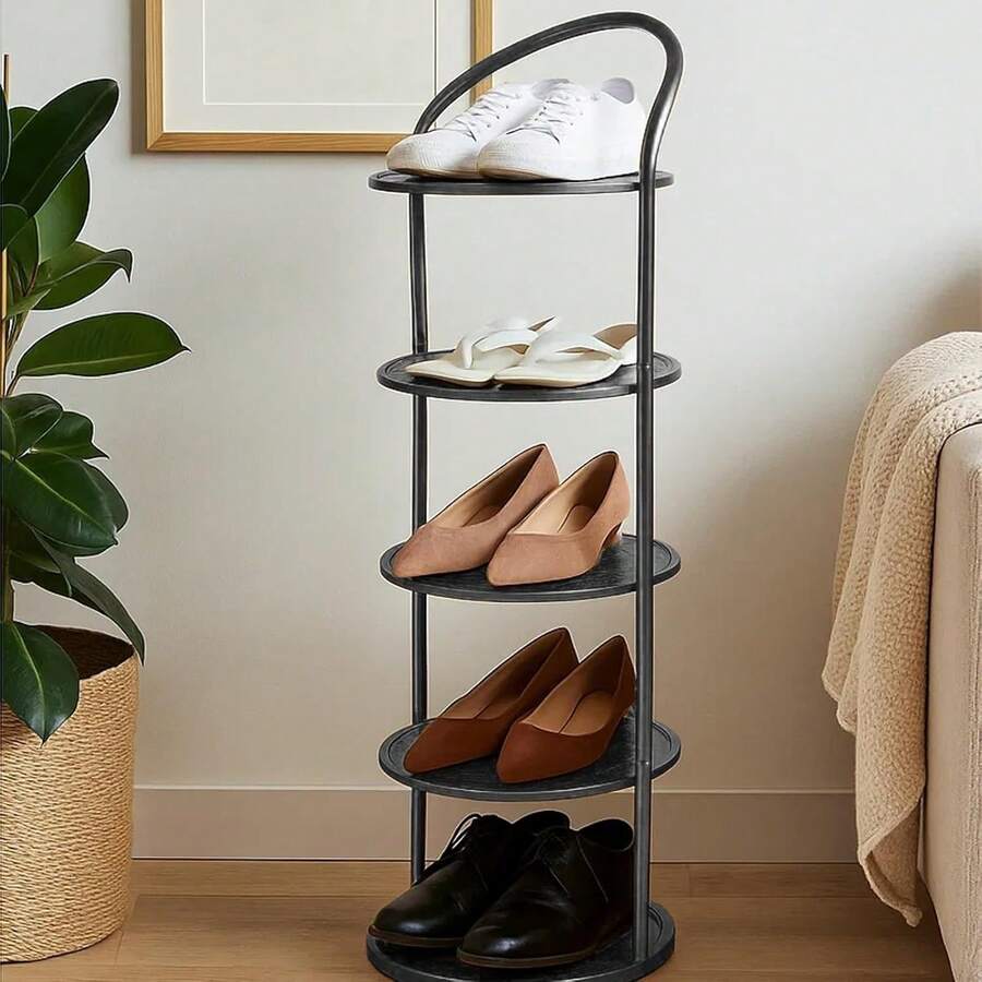 5-Tier Metal Shoe Rack, Vertical Shoe Shelf Space-Saving Floor Shoe Storage Shelf For Entryway And Bedroom - Black - View 1