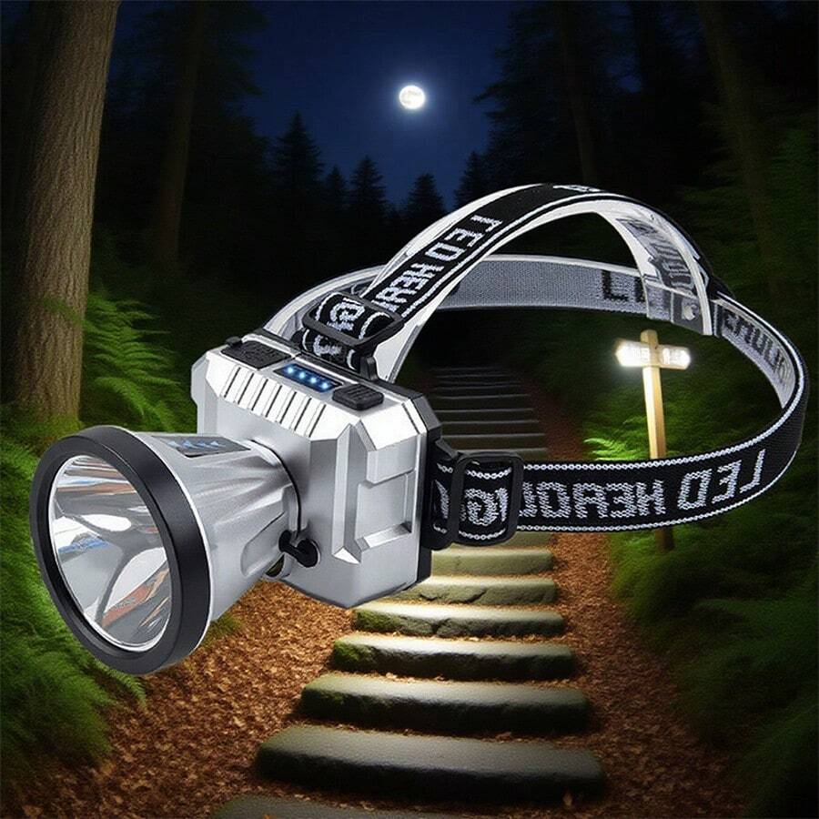 Linterna frontal LED Haz de luz de alta intensidad Sensor activado por ondas Diseño para montar en la cabeza con diáfano grande Mayor duración de la batería Foco para pesca nocturna Adecuada para viajes, uso diario y acampadas - Blanco y Negro - Ver 1