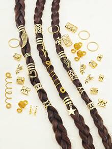 70pcs Mixed Style Metal Hair Scrunchies Set, DIY Braids Hair Accessories, Hair Beads, Braided Hair Ties, Boho Hair Decorations, Braid Jewelry, Suitable For Women, Music Festival Party (Valentine's Day), Claw Clips, Hair Slide, Hair Barrettes Valentine's Day Accessories Gift - Gold - View 5