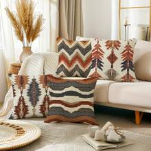 4Pcs Fashionable Bohemian Single-Side Print Throw Pillow Covers - 17.7*17.7 Inches, A Vibrant Art Abstract Geometric Cushion Cover For Farmhouse Decoration, Perfect For Terraces, Sofas, Outdoor Use, Polyester Fiber With Zipper, No Pillow Core Included - Multicolor - View 1