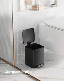 Kitchen Bin, 1.6-Gallon (6 L) Trash Bin, Steel Pedal Bin, With Inner Bucket, Soft Close And Stays Open, Ink Black - Black - View 1