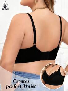Women's Plus Size Wireless High-Support Lace Bra Adjustable Straps Design, Comfortable Bra With Lift And Support To Prevent Sagging