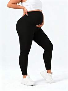 Autumn/Winter New Plus Size Maternity Pants, Super High Waist Elastic Casual Maternity Flare Pants, Adjustable Waistband, Comfortable Soft Yoga Leggings - Black - View 6