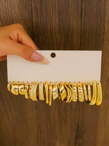 20-80pcs New Oversized C-Shaped Earrings, Plastic Material UV Plated Gold CCB Resin Stud Earrings Set, Fashionable Minimalist Geometric Textured Earrings, Everyday Wear, Gift For Girlfriends/Family/Friends - Yellow Gold - View 9