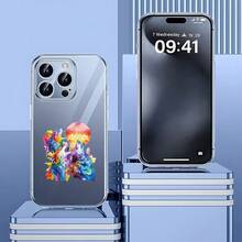 de moda transparentes, carcasa de teléfono transparente Cubierta de teléfono transparente para iPhone con diseño de medusa colorida estilo acuarela ideal para uso diario y protección elegante Prevención de caídas - transparente - Ver 2
